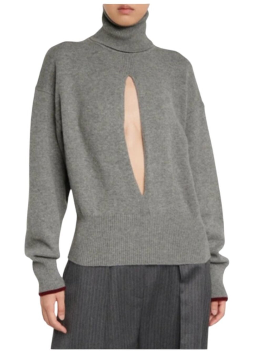 Victoria Beckham Cutout Cashmere Sweater Jumper Womens Small Gray Turtleneck